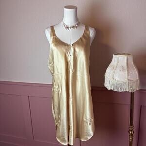 vtg cottage vanity chemise keyhole nightgown slip  inner most gold sz xl siren